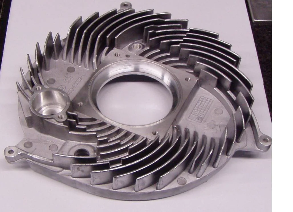 Precision CNC machined aluminum component with heat sink fins